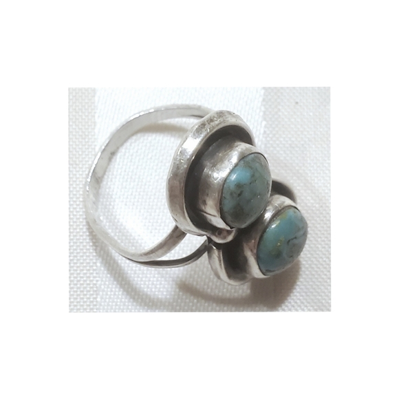 Vtg Navajo Double Nugget Turquoise Statement Ring 925 Sterling Silver Sz 7 - Picture 10 of 16